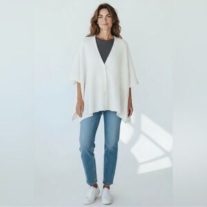 cupcakes & cashmere NWT cream knit Cabincore button front poncho cardigan OSFM